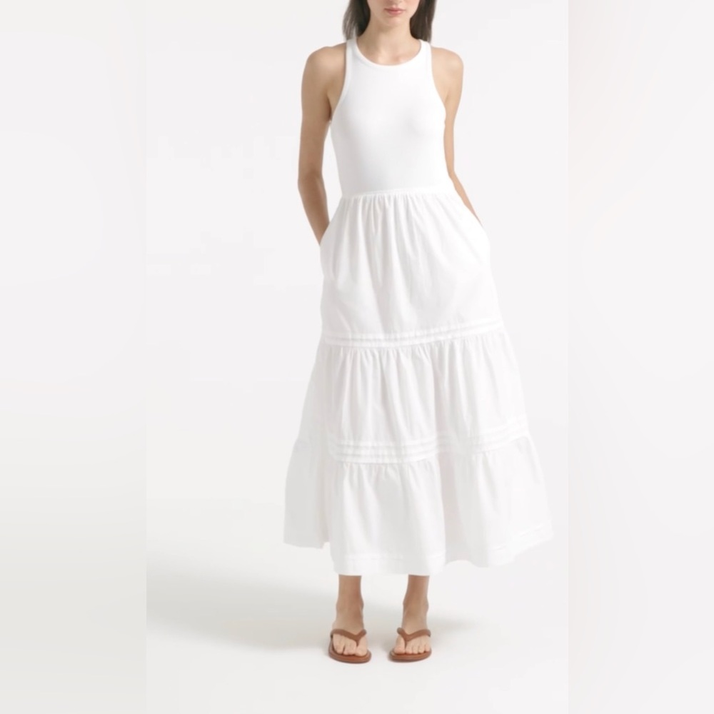 Vintage rib high-neck cutaway tank dress - white - NWT
